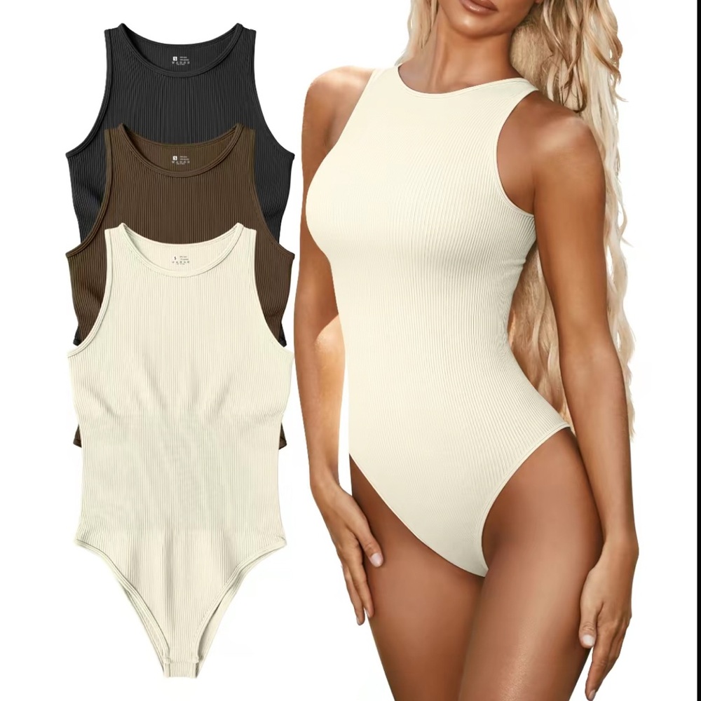 Women's Sleeveless Ribbed Bodysuit - Black, Brown, white